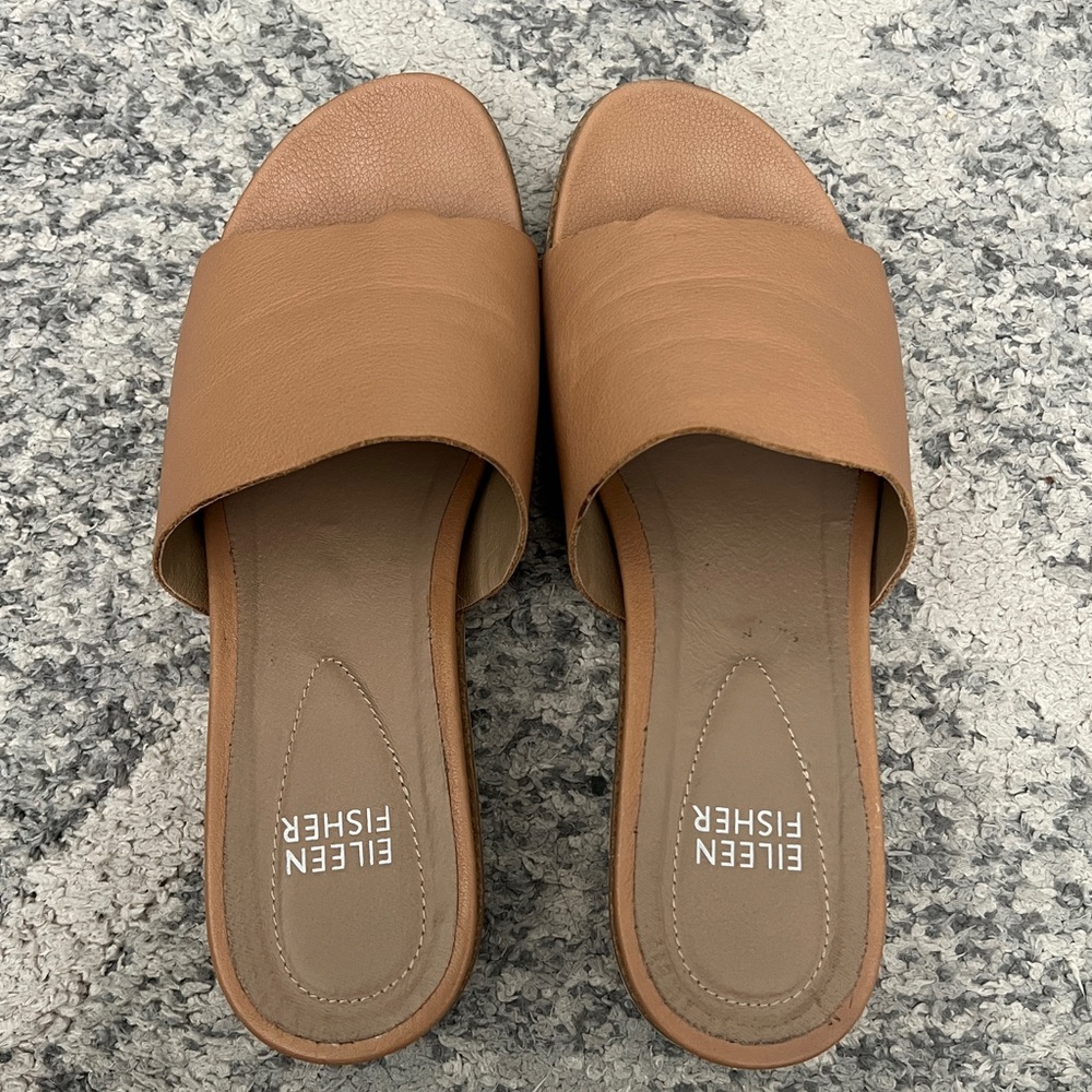Eileen Fisher Tan Leather Slide Sandals